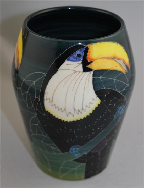 Sally Tuffin for Dennis Chinaworks. A penguin vase and a toucan vase and similar dish, penguin vase 21cm